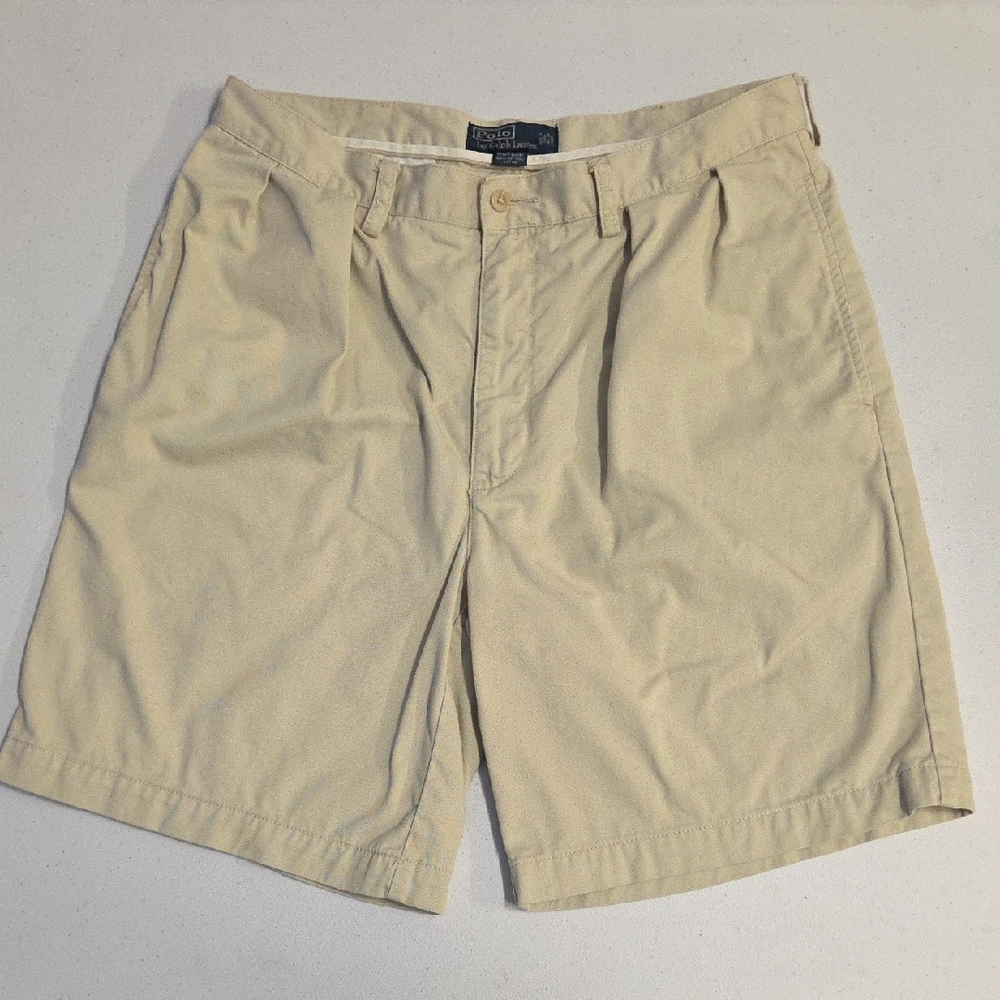 Polo by Ralph Lauren Vintage Light Beige Pleated Tyler Chino Shorts Size 34